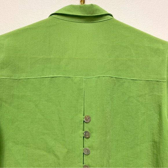 Fridaze Linen Tunic Top Collared Button Shirt Size Small Green Lagenlook Artsy - Picture 7 of 11